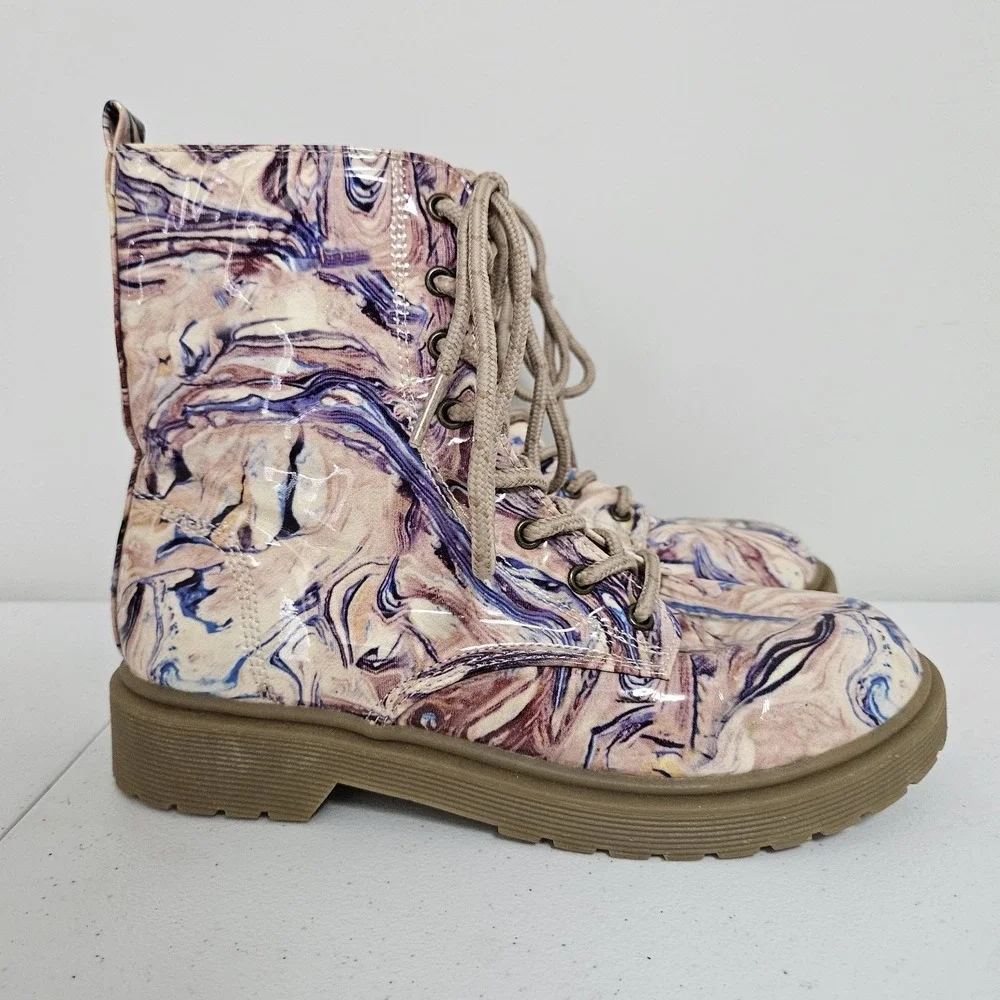 Madden Girl Purple Marble Combat Boots‎ Girls Sz 4.5 Lace-up Grunge Punk Chunky